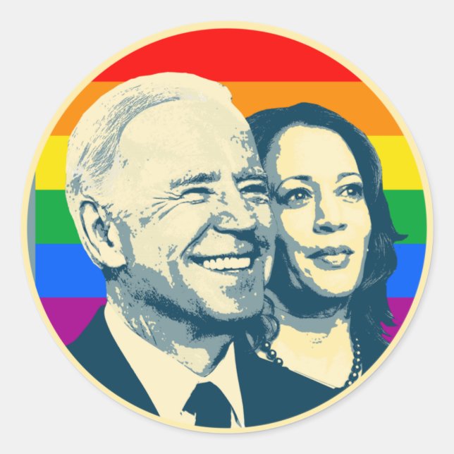 Biden Harris Rainbow Pride Classic Round Sticker (Front)