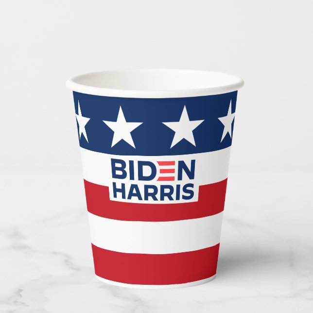 Biden Harris Red White and Blue Stars and Stripe Paper Cups (Front)