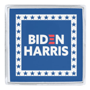 Biden / Harris Stars Frame White Blue Silver Finish Lapel Pin