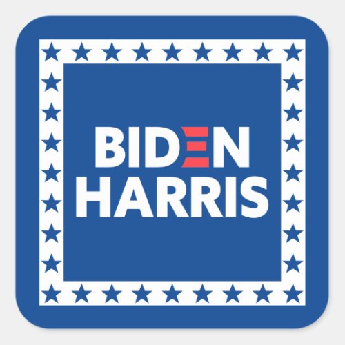 Biden  Harris Stars Frame White Blue Square Sticker