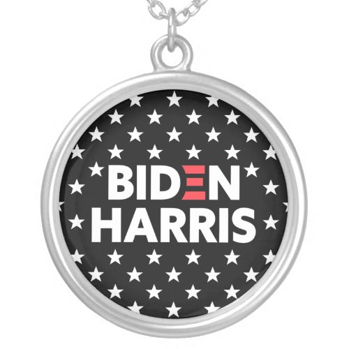 Biden  Harris Stars Pattern Black and White Silver Plated Necklace