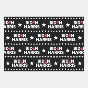 Biden / Harris Stars Pattern Black and White Wrapping Paper Sheets