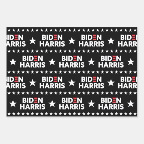 Biden  Harris Stars Pattern Black and White Wrapping Paper Sheets