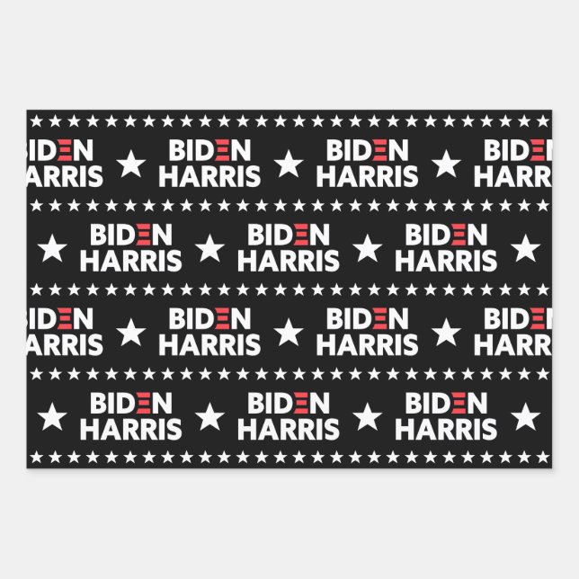 Biden / Harris Stars Pattern Black and White Wrapping Paper Sheets (Front)