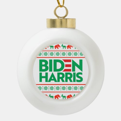 BIDEN HARRIS UGLY CHRISTMAS SWEATER Green Ceramic Ball Christmas Ornament