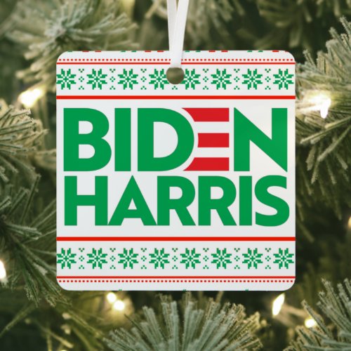 BIDEN HARRIS UGLY CHRISTMAS SWEATER Green Metal Ornament