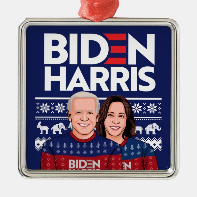 BIDEN HARRIS UGLY SWEATER CARD METAL ORNAMENT (Front)