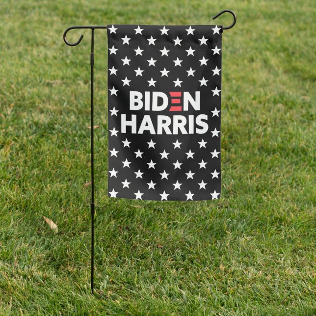 Biden / Harris White Stars Pattern Black Garden Flag (In SItu)