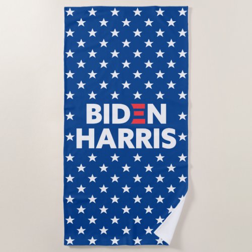 Biden  Harris White Stars Pattern Blue Beach Towel