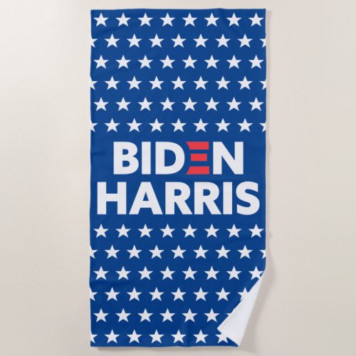 Biden  Harris White Stars Pattern Blue Beach Towel