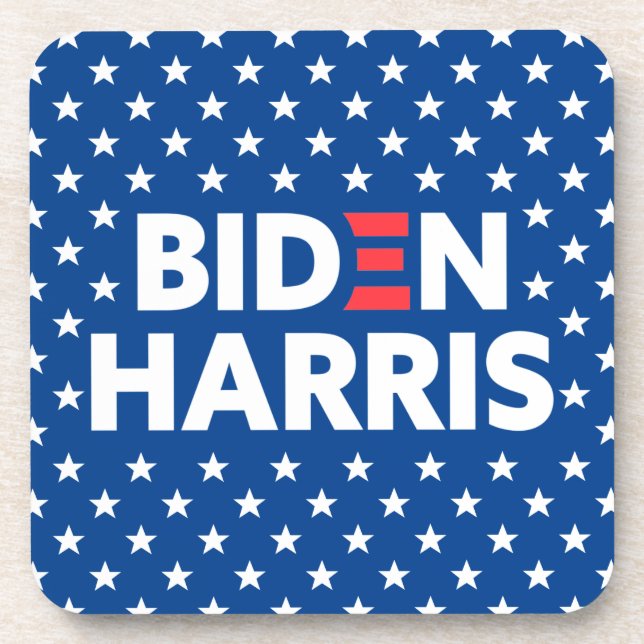 Biden / Harris White Stars Pattern Blue Beverage Coaster (Front)