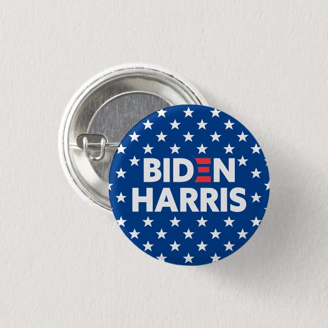 Biden / Harris White Stars Pattern Blue Button (Front & Back)