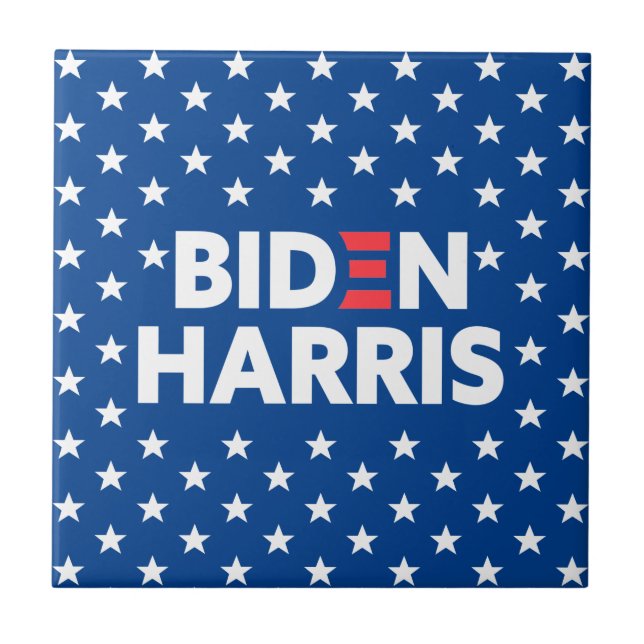 Biden / Harris White Stars Pattern Blue Ceramic Tile (Front)