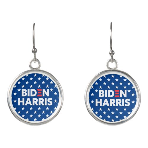 Biden  Harris White Stars Pattern Blue Earrings