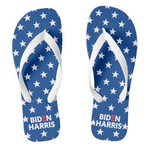 Biden  Harris White Stars Pattern Blue Flip Flops