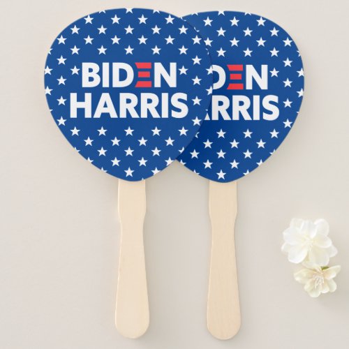 Biden  Harris White Stars Pattern Blue Hand Fan