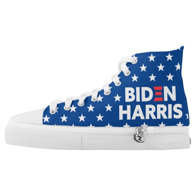Biden / Harris White Stars Pattern Blue High-Top Sneakers (Left Shoe Outside)
