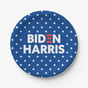 Biden / Harris White Stars Pattern Blue Paper Plates