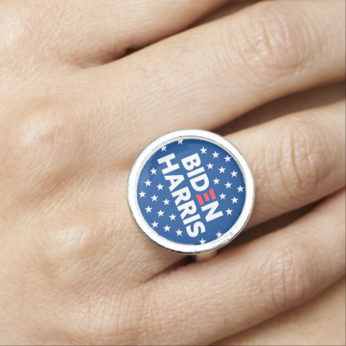 Biden  Harris White Stars Pattern Blue Ring