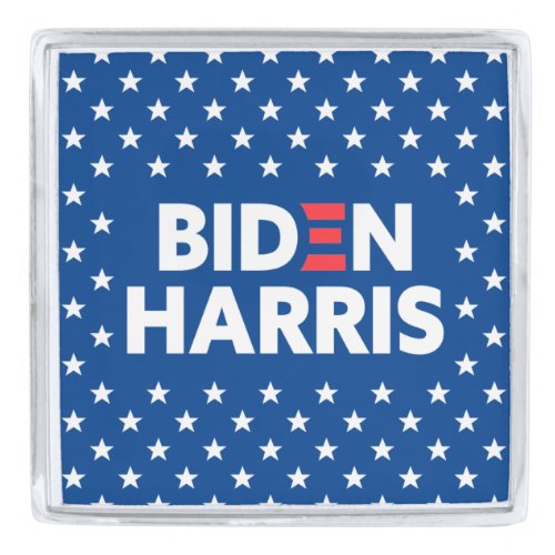 Biden  Harris White Stars Pattern Blue Silver Finish Lapel Pin