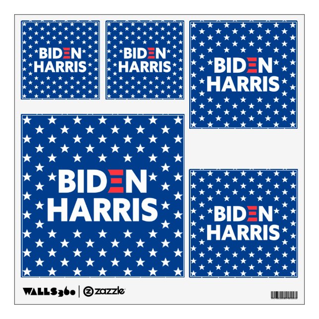 Biden / Harris White Stars Pattern Blue Squares Wall Decal (Front)