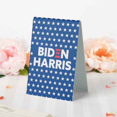 Biden  Harris White Stars Pattern Blue Table Tent Sign