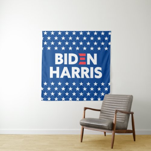 Biden  Harris White Stars Pattern Blue Tapestry