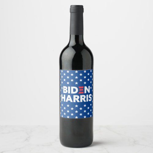 Biden  Harris White Stars Pattern Blue Wine Label