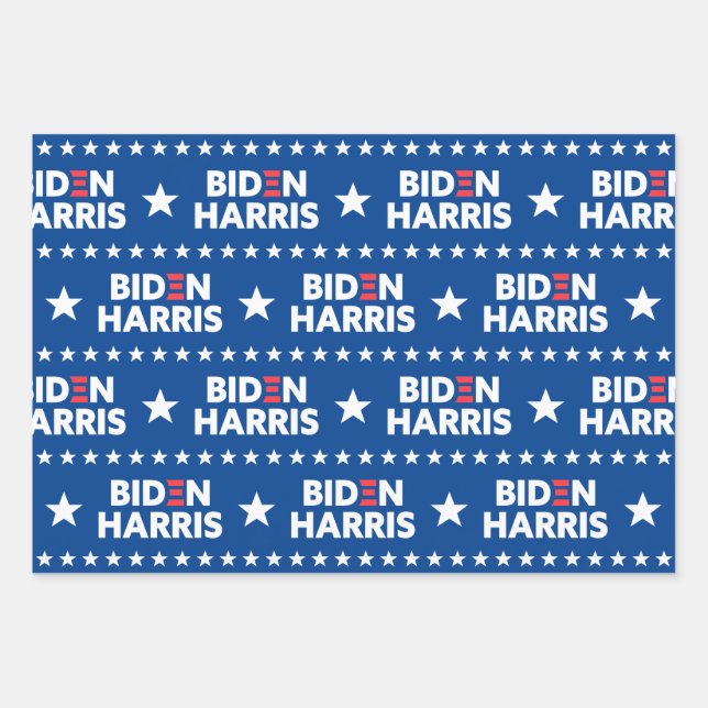 Biden / Harris White Stars Pattern Blue Wrapping Paper Sheets (Front)