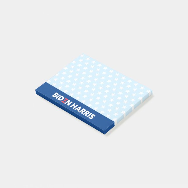 Biden Harris White Stars Pattern Light Blue Post-it Notes (Angled)