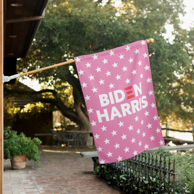 Biden / Harris White Stars Pattern Pink House Flag (In SItu)