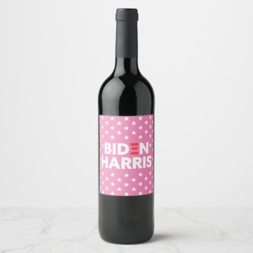 Biden  Harris White Stars Pattern Pink Wine Label