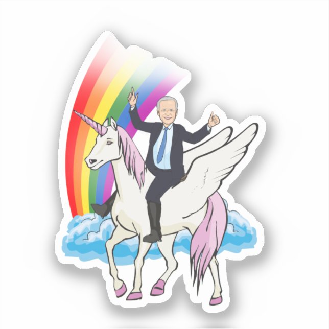 Biden on a Unicorn Sticker (Front)