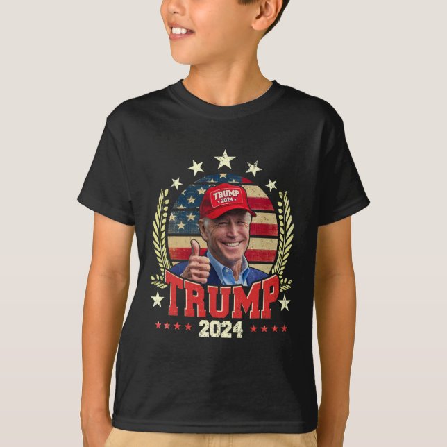 Biden Wearing Trump Red Hat Shirt Funny Trump 2024 (Front)