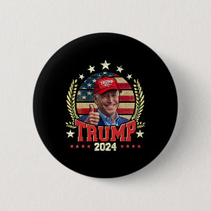 Biden Wearing Trump Red Hat Shirt Funny Trump 2024 Button