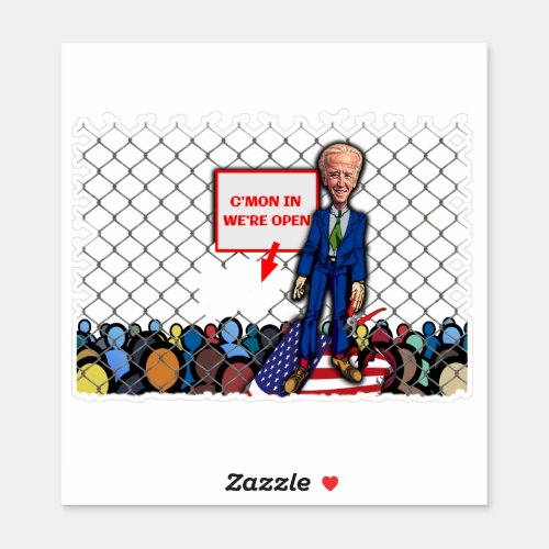 Biden Welcoming Illegal Aliens Cartoon Sticker