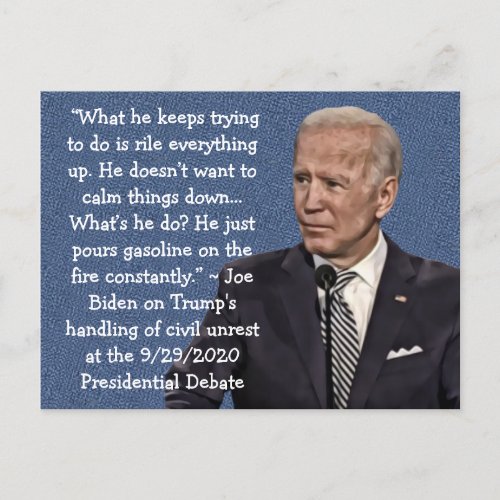 Bidens Quotes on Trump at the Sept 29th Debate Postcard