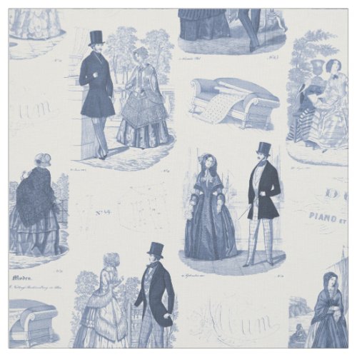 Biedermeier Blue and White Vintage French Toile Fabric