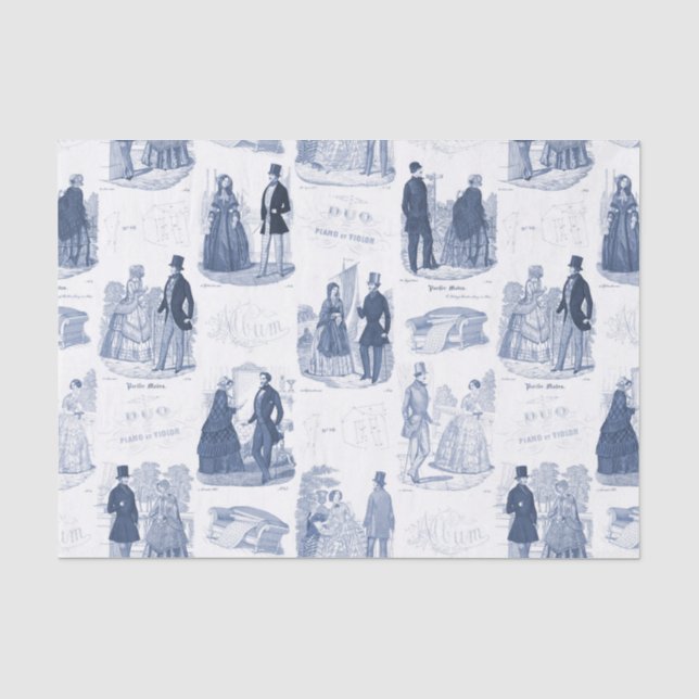 Biedermeier Blue Toile Elegant Vintage Fashion Tissue Paper (Front)