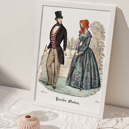Biedermeier Couple in Garden Vintage Fashion Plate Poster