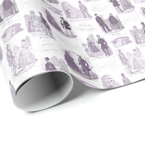 Biedermeier Fashion Vintage Lilac and White Toile Wrapping Paper