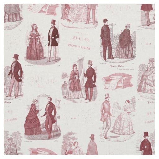 Biedermeier Red and White Vintage French Toile Fabric