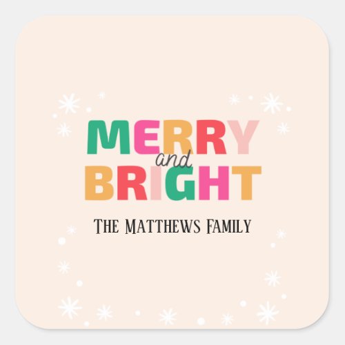 Biege Background And Colorful Merry Christmas  Square Sticker