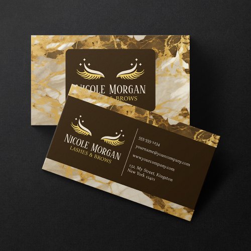 Biege Gold Brown Marble Eye Lashes Brows Mascara Business Card