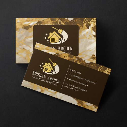 Biege Gold Brown Marble Maid Cleaning Services Business Card