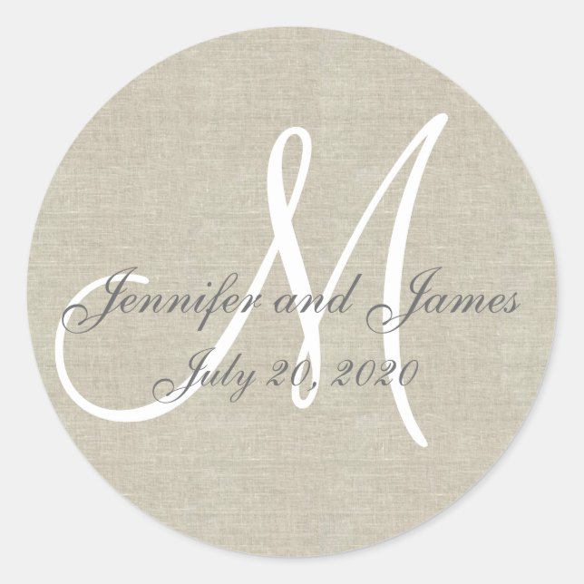 Biege Linen Rustic Wedding Favor Sticker (Front)