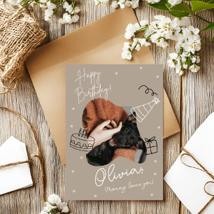 Biege Modern Pet Photo Birthday Card