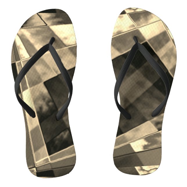 Biege or brown inclined squares and rectangles. flip flops (Footbed)