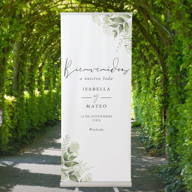 Bienvenida de boda floral y verde retractable banner (Bienvenida de boda floral y verde retractable banner)