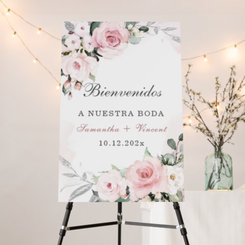 Bienvenida de boda personalizada rosa empolvado y  foam board